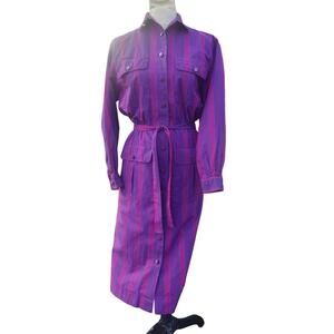Liz Claiborne. 80s Long Sleeve Midi Belted Shirt Dress. Size: 6
